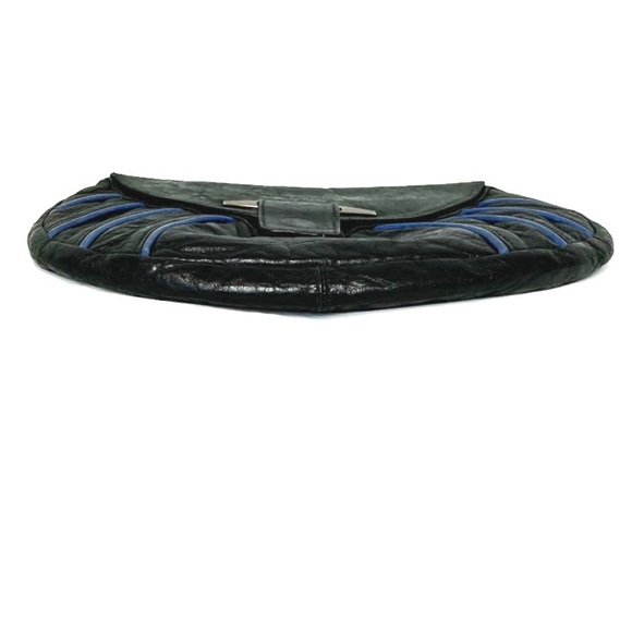 NWT *RARE* SERIL BRUISED LEATHER CLUTCH BLK/BLU - Picture 5 of 8